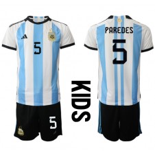 Argentina Leandro Paredes #5 Hemmaställ Barn VM 2022 Korta ärmar (+ Korta byxor)